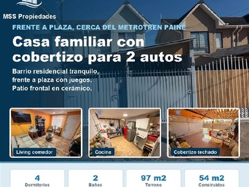 Casa en venta en Casa Valle del Maipo 678, Paine - 4 dormitorios, 2 baños