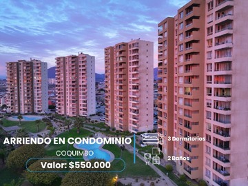Departamento en arriendo mensual en Condominio palmas de peñuela, Coquimbo - 3 dormitorios, 2 baños