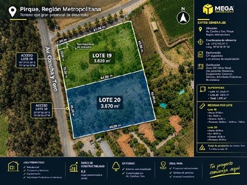 Terreno en venta en Av. Concha y Toro, sector Parque Residencial El Portal / Colegio Colonial de Pirque, Pirque