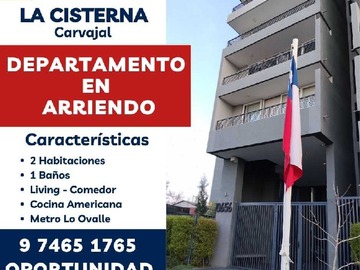 Departamento en arriendo mensual en Cómodo Depto de 2D cerca Metro y Gran Avenida (181547), La Cisterna - 2 dormitorios, 1 baño