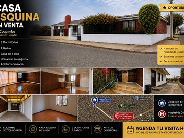 Casa en venta en Amplia casa, esquina, hospital coquimbo (121486), Coquimbo - 3 dormitorios, 2 baños