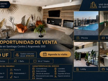 Departamento en venta en Metro mas cercano santa isabel, Santiago - 2 dormitorios, 1 baño