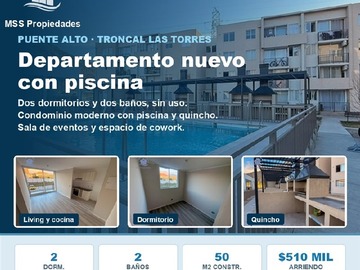 Departamento en arriendo mensual en Departamento Av Troncal las Torres 2043, Puente Alto - 2 dormitorios, 1 baño