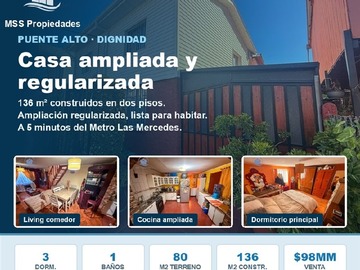 Casa en venta en Casa Dignidad 1129, Puente Alto - 3 dormitorios, 1 baño