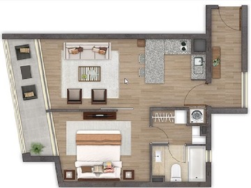 Departamento en arriendo mensual en Se Arrienda Departamento 1D 1B 49m2 Metro República - 1 dormitorio, 1 baño