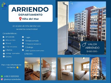 Departamento en arriendo mensual en Arriendo Departamento - Plan de Viña del Mar - 2D-2B-1e-1B. - 2 dormitorios, 2 baños