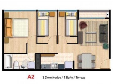 Departamento en venta en Excelente Departamento en entorno familiar (170356), La Cisterna - 3 dormitorios, 1 baño