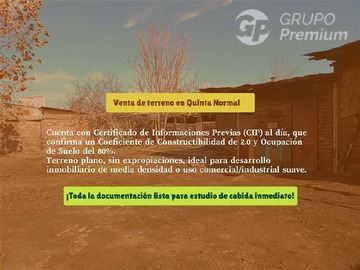 Terreno en venta en Compañia - autopista central, Quinta Normal