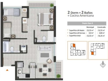 Departamento en venta en Avenida zañartu 1100, ñuñoa, Ñuñoa - 2 dormitorios, 2 baños