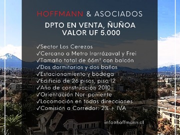 Departamento en venta en Los Cerezos 33, Ñuñoa - 2 dormitorios, 2 baños