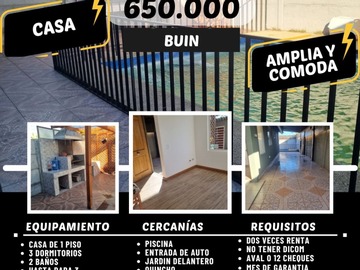 Arriendo Mensual / Casa / Buin