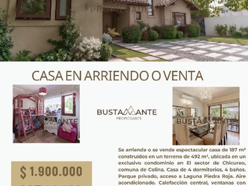Arriendo Mensual / Casa / Colina