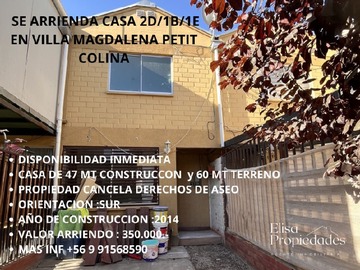 Arriendo Mensual / Casa / Colina