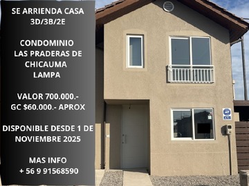 Arriendo Mensual / Casa / Lampa
