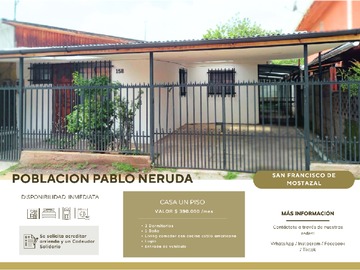 Arriendo Mensual / Casa / Mostazal
