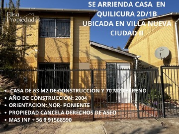 Arriendo Mensual / Casa / Quilicura