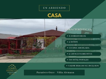 Arriendo Mensual / Casa / Villa Alemana