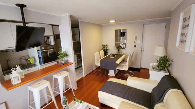 Vista living comedor y cocina