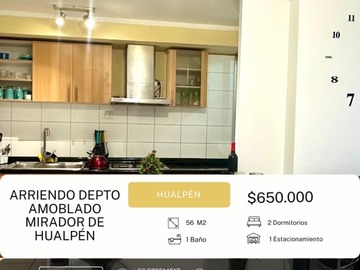 Arriendo Mensual / Departamento / Hualpén