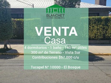 Venta / Casa / El Bosque