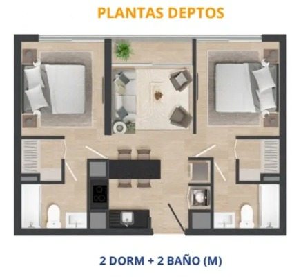Plano depto estilo mariposa 2d2b 