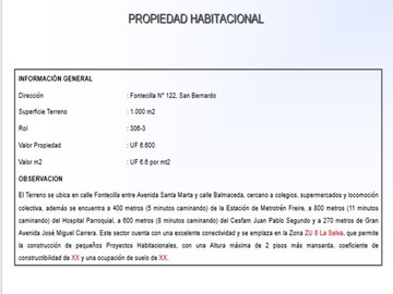 Venta / Terreno / San Bernardo